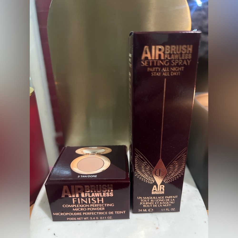 Charlotte Tilbury Airbrush Flawless Finish Mini Powder 3 Tan +Setting Spray 34ml